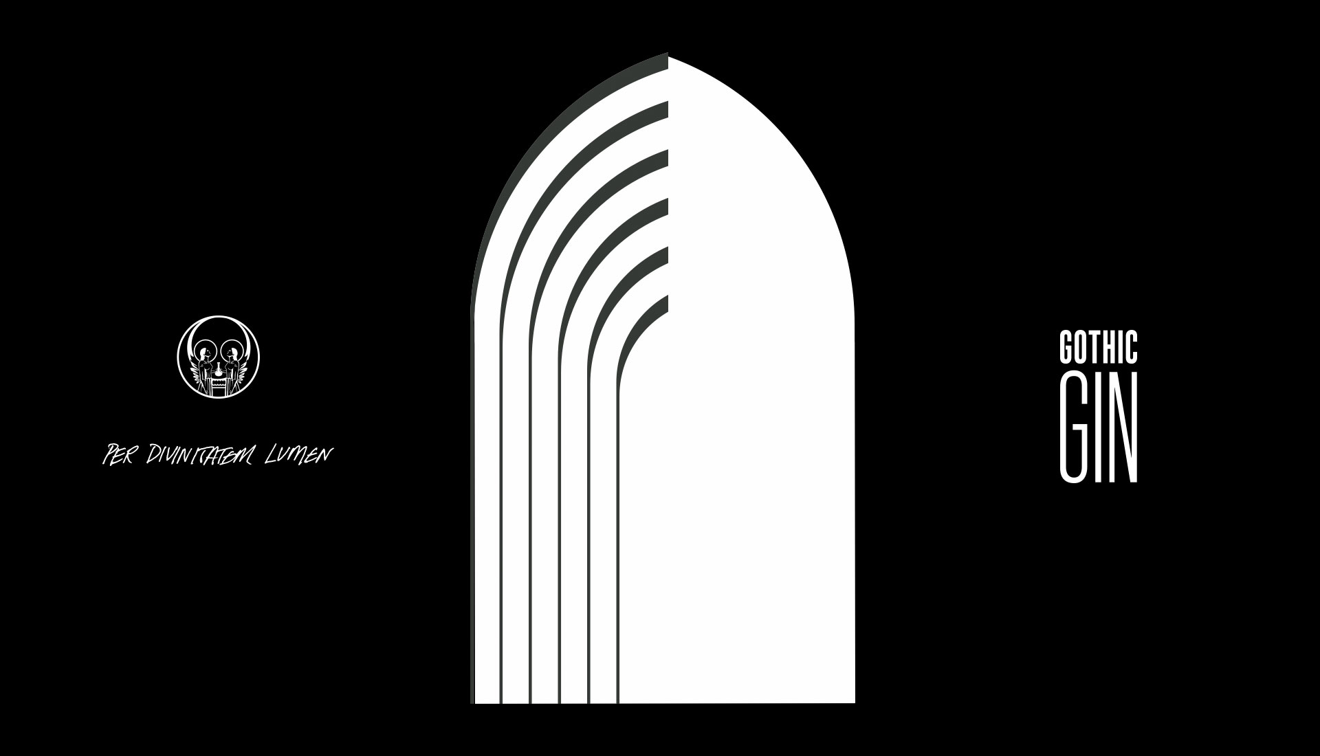 Gothic Gin's arched brand motif — a repeating gothic-window silhouette — on a plain white ground.